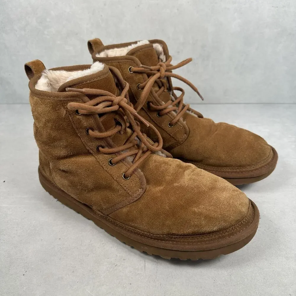 UGG Chukka Boots Mens Size 9 Chestnut Suede Sheepskin Lined Lace Up 1016472